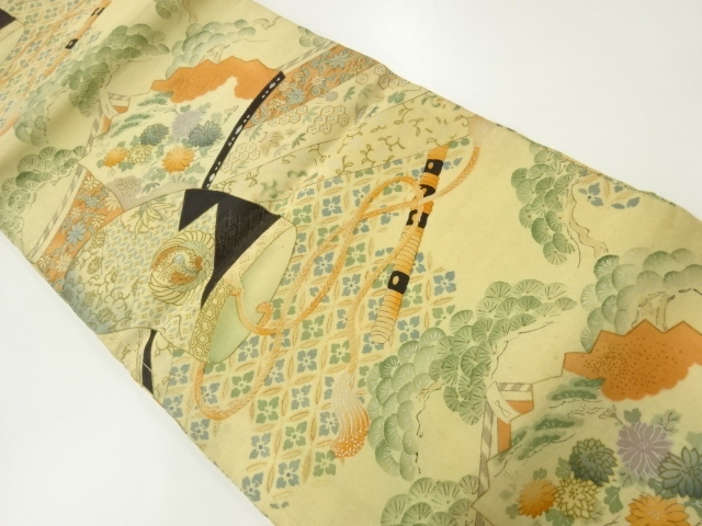 JAPANESE KIMONO / ANTIQUE MARU OBI / SILK / FOLDING FAN PATTERN